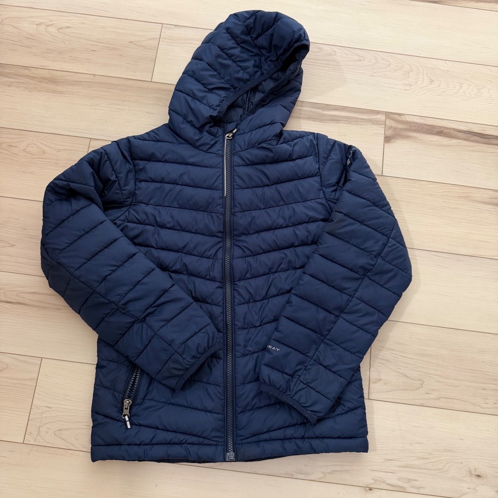 Columbia Kids Hooded Jacket Coat Navy Blue Puffer Omni-Heat Water Resistant